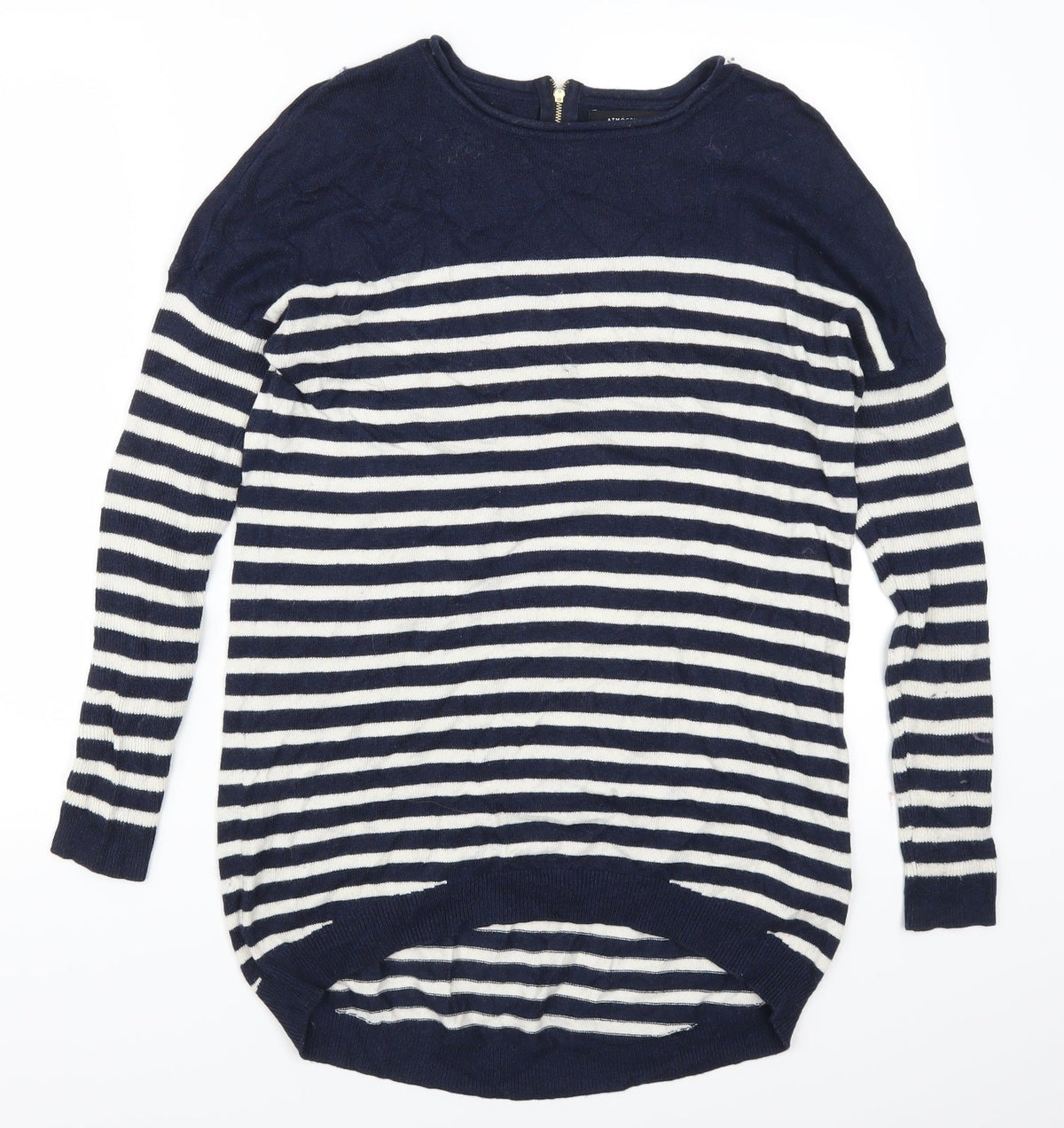 Additional front view of Atmosphere women’s blue striped jumper, size UK 6