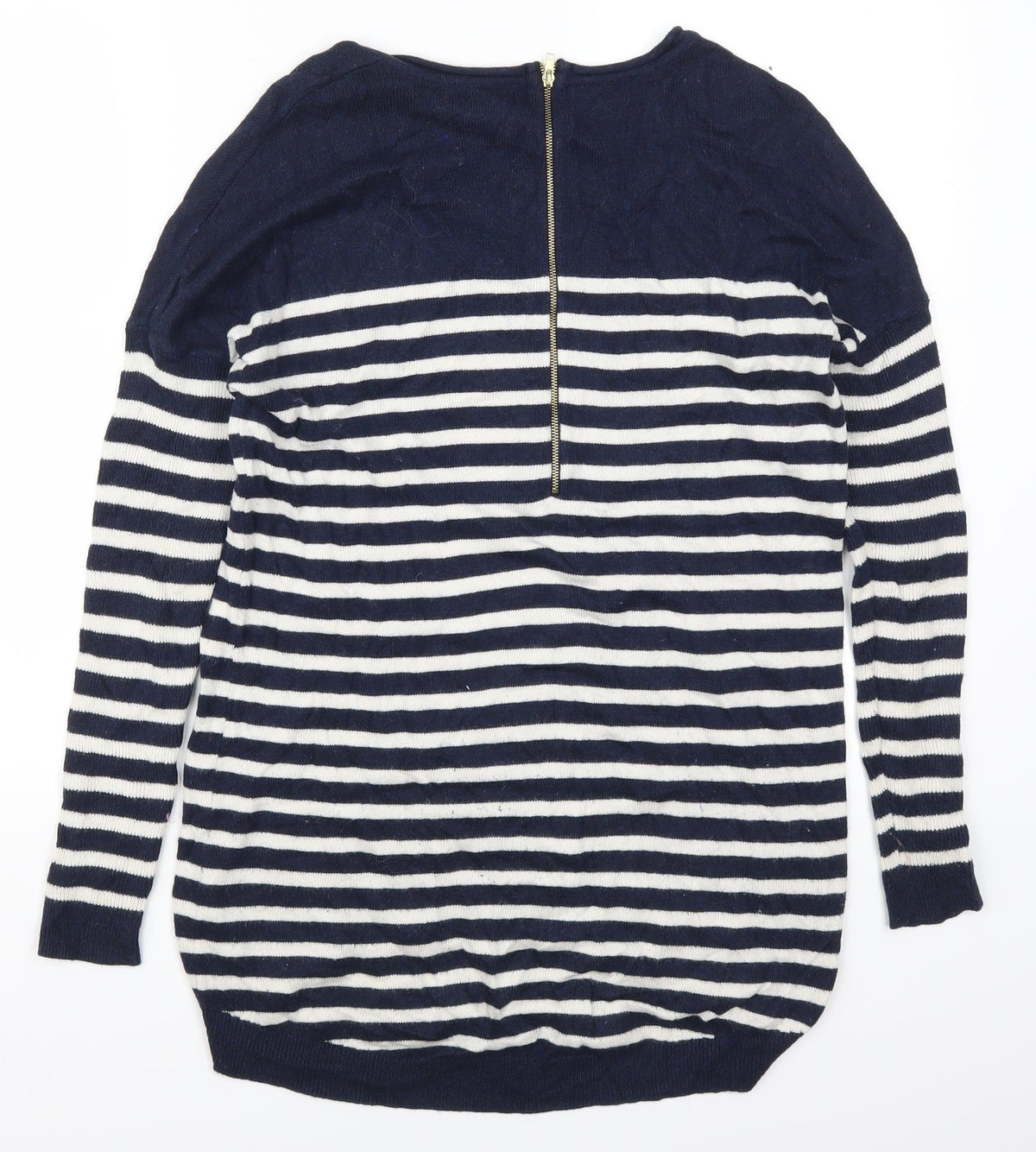 Back view of Atmosphere women’s blue striped jumper, size UK 6