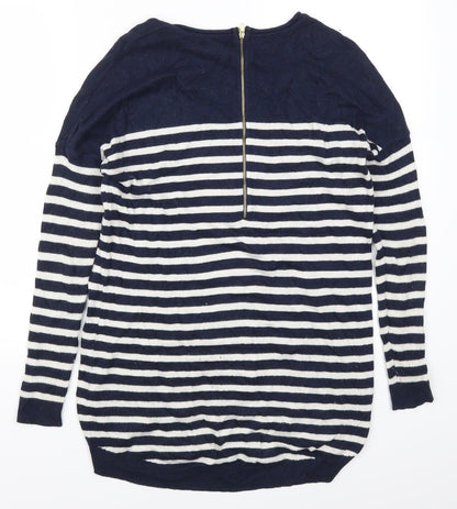 Back view of Atmosphere women’s blue striped jumper, size UK 6