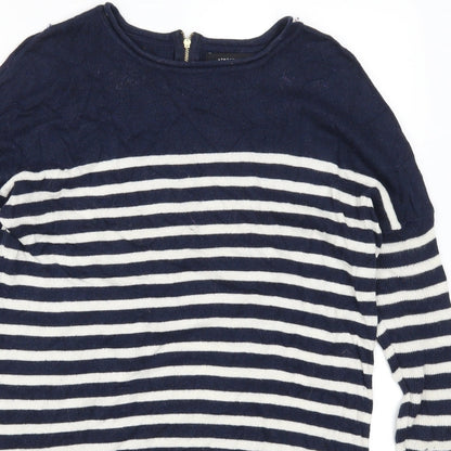 Close-up detail of Atmosphere women’s blue striped jumper, size UK 6