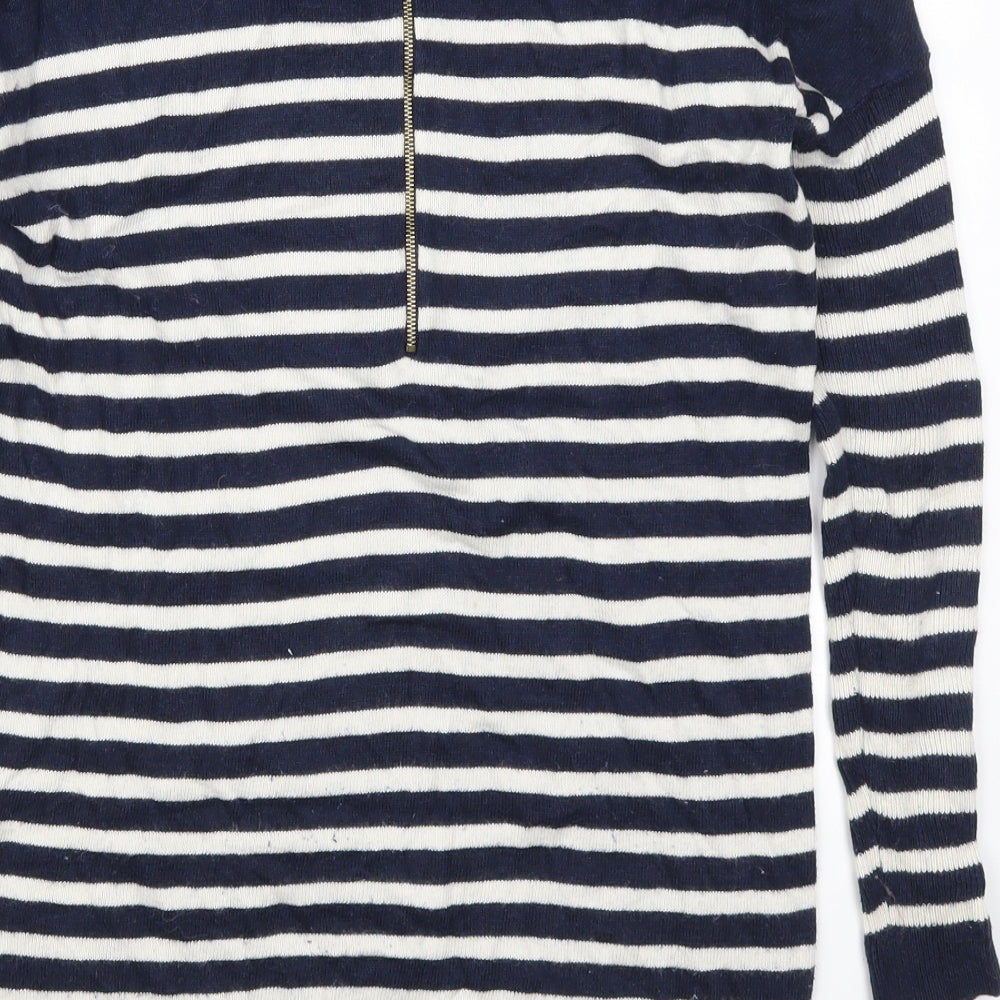 Brand and care label for Atmosphere women’s blue striped jumper, size UK 6