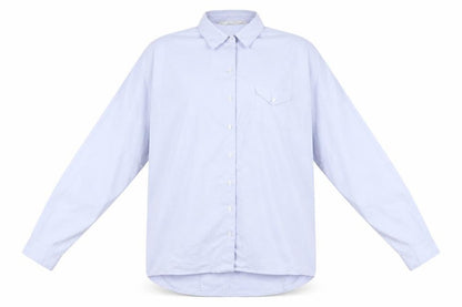 Front view of Leana Woman women’s blue basic button-up, size UK 12