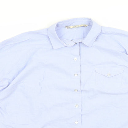 Close-up detail of Leana Woman women’s blue basic button-up, size UK 12
