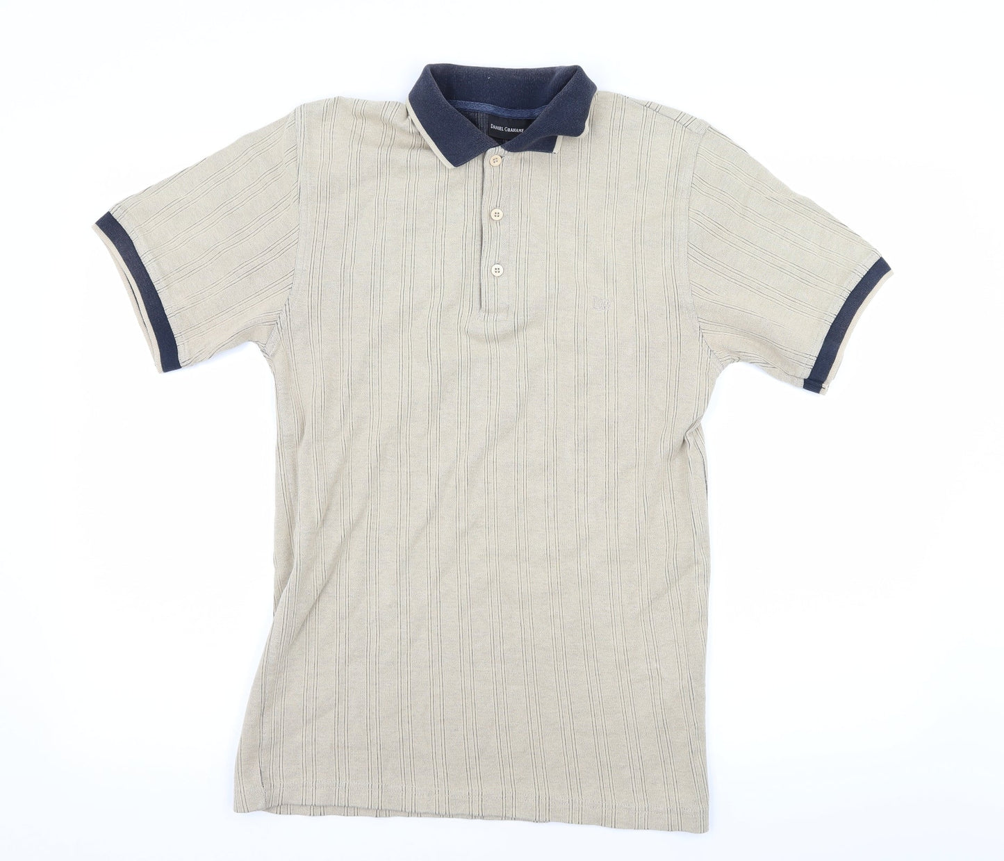 Daniel Grahame Mens Beige Striped Jersey  Polo Size S