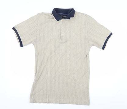 Daniel Grahame Mens Beige Striped Jersey  Polo Size S