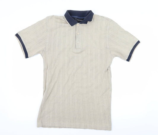 Daniel Grahame Mens Beige Striped Jersey  Polo Size S