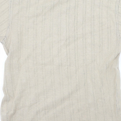 Daniel Grahame Mens Beige Striped Jersey  Polo Size S