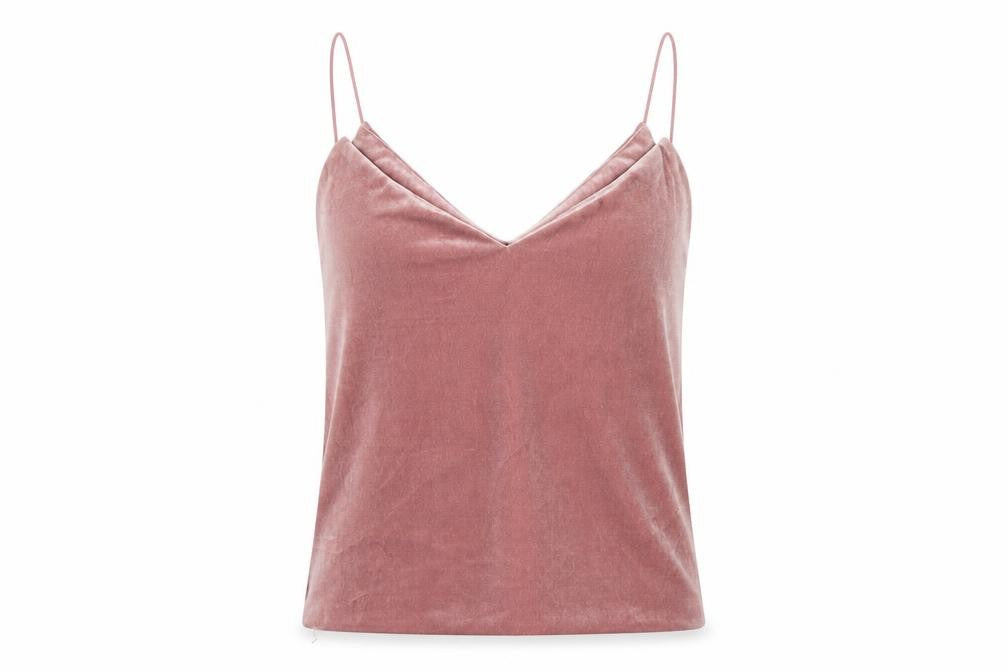 Front view of Bershka women’s purple velvet camisole tank, size XS