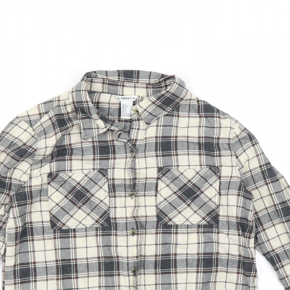 Womens UK Size S FOREVER 21 Grey Basic Button-Up
