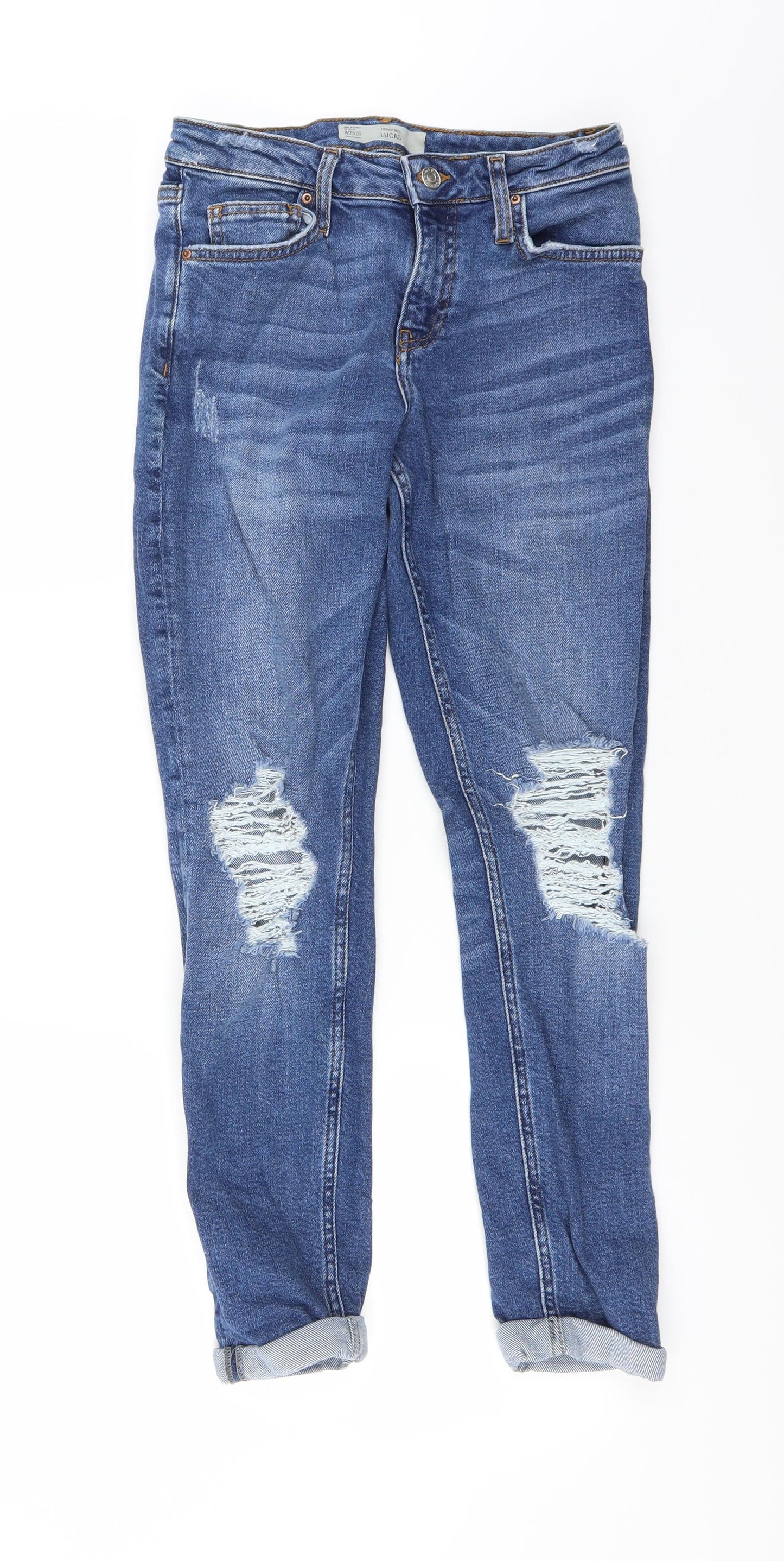 Topshop Womens Blue   Skinny Jeans Size 25 in L32 in - DISTRESSED ankle grazer