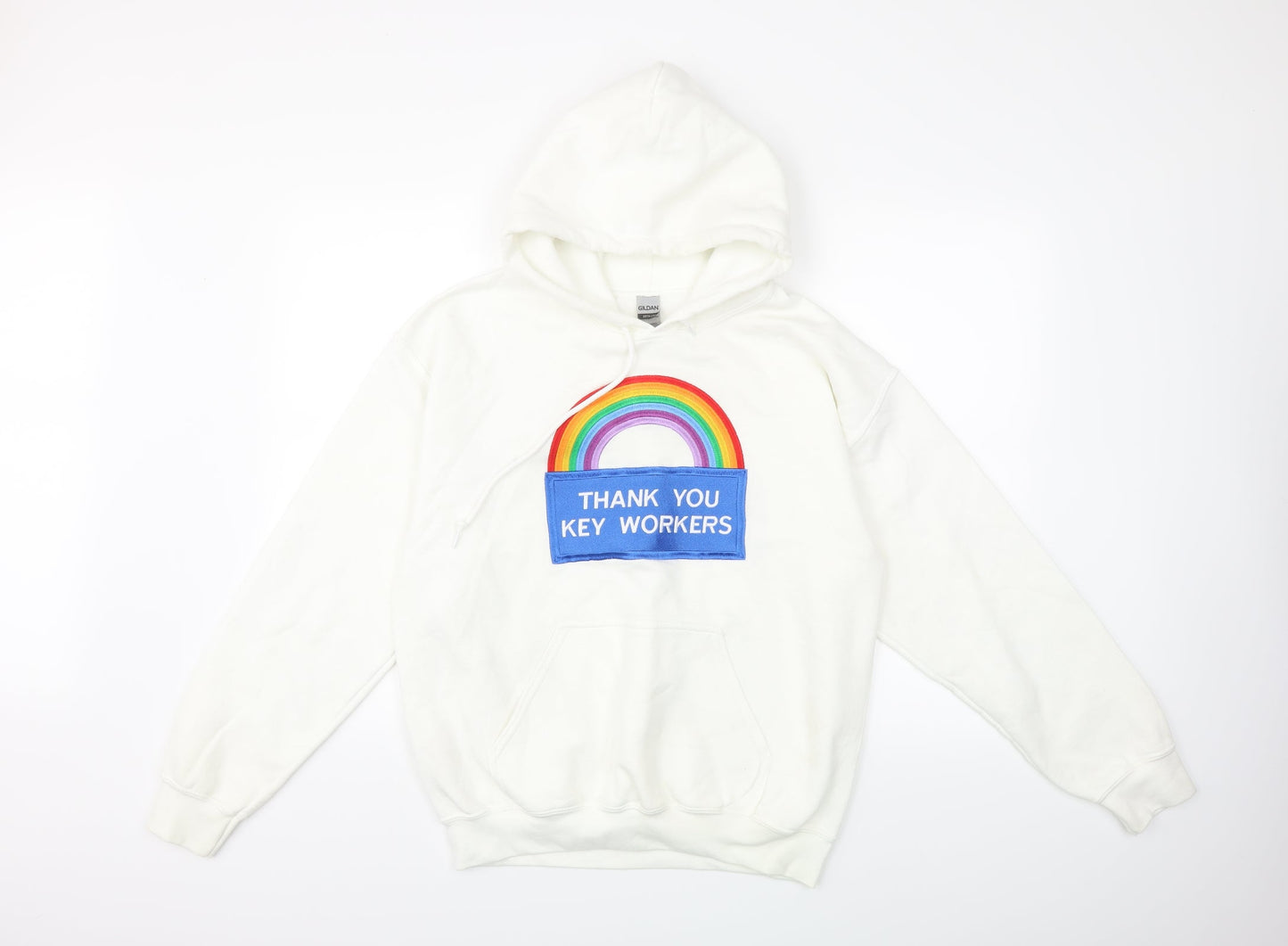 Gildan Womens White   Pullover Hoodie Size M  - thank you nhs