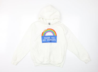 Gildan Womens White   Pullover Hoodie Size M  - thank you nhs