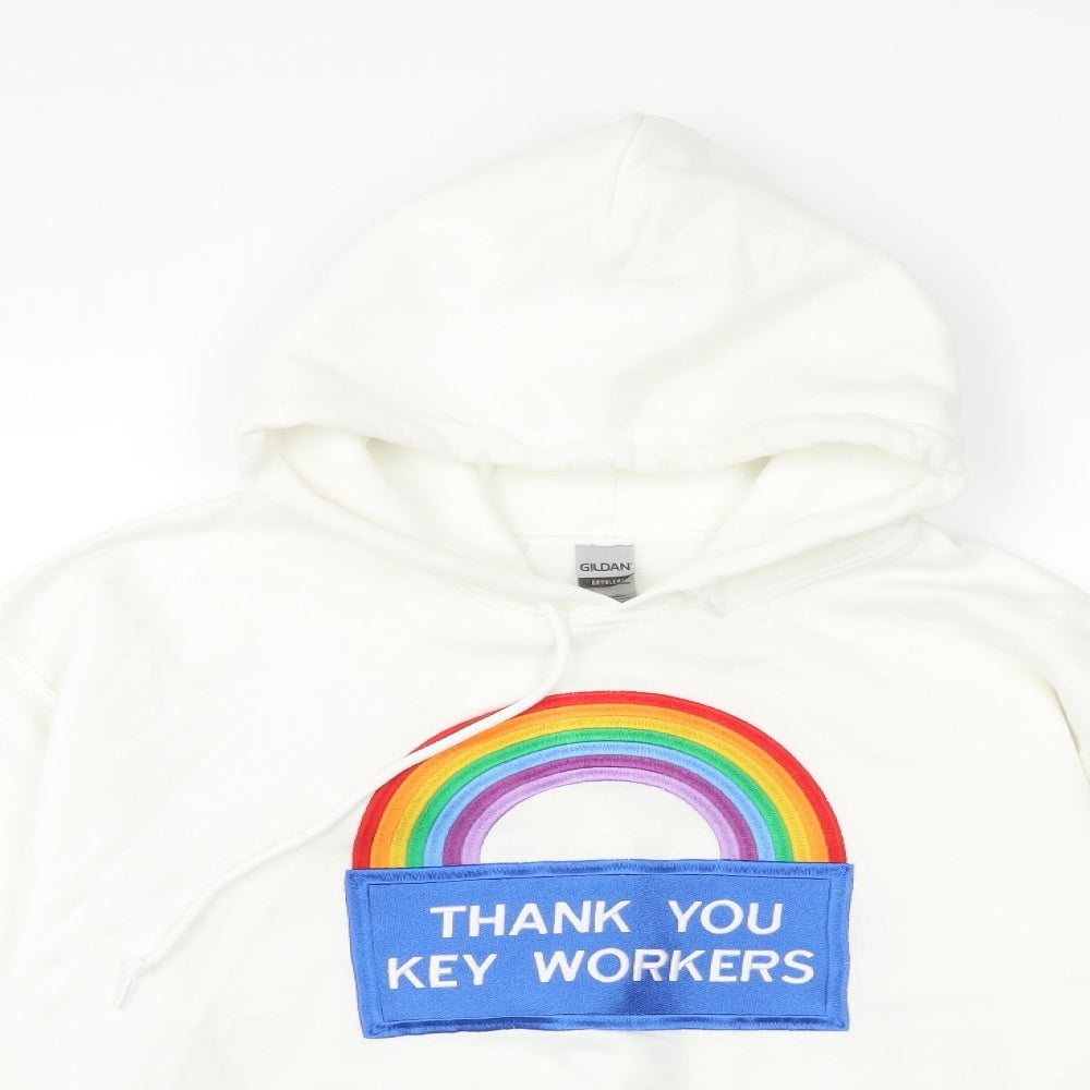Gildan Womens White   Pullover Hoodie Size M  - thank you nhs