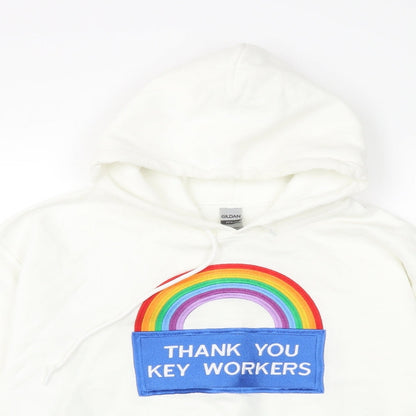 Gildan Womens White   Pullover Hoodie Size M  - thank you nhs