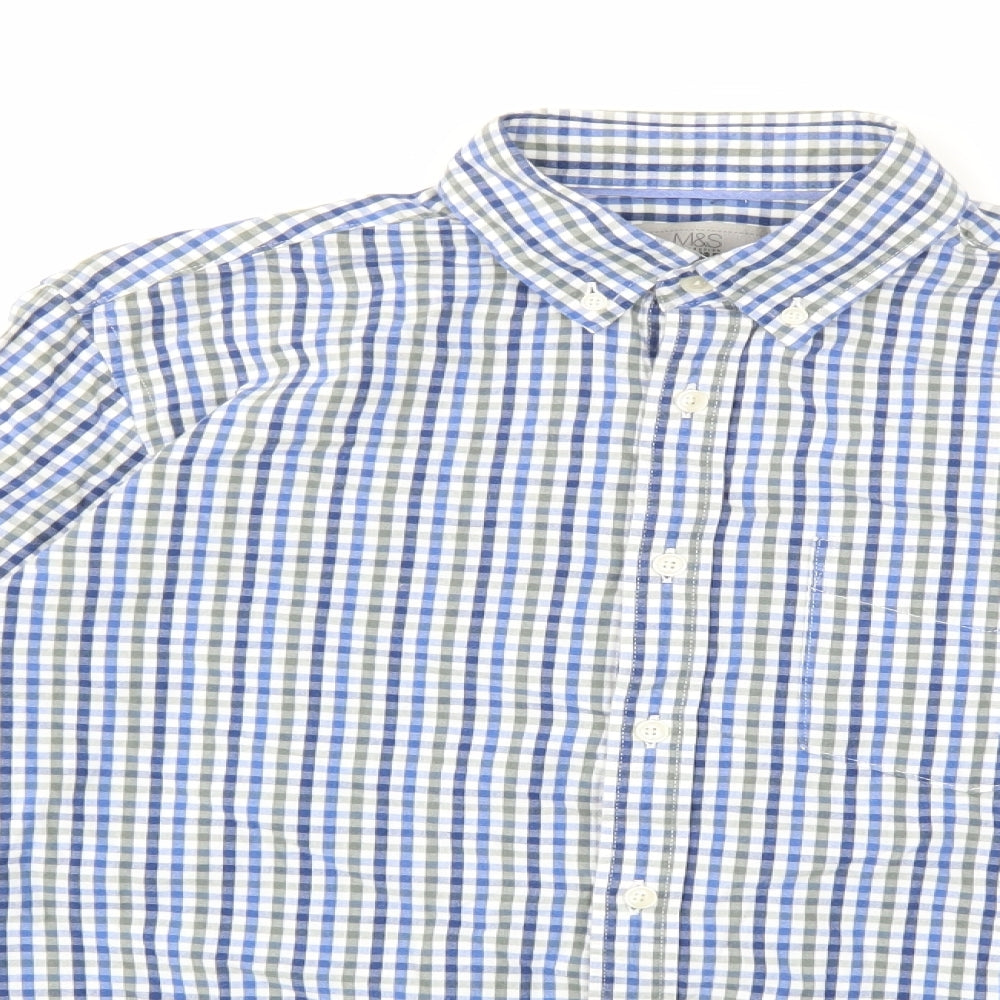 Mens UK Size S Marks and Spencer Blue  Button-Up Long Sleeve Casual Shirt