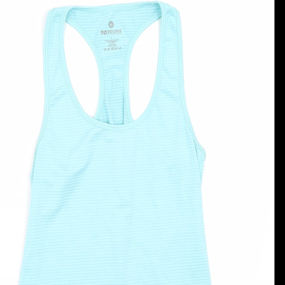 Close-up detail of 90 Degree women’s blue basic tank, size L
