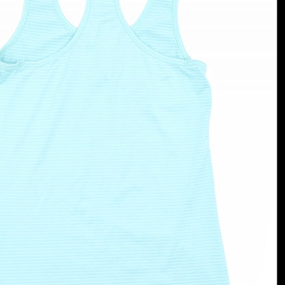 Brand and care label for 90 Degree women’s blue basic tank, size L