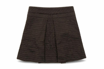 Front view of Pringle women’s brown a-line skirt, size UK 10