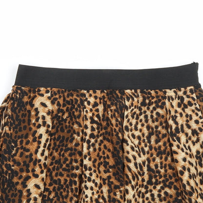 INBDUEWOMAN Womens Brown Animal Print  A-Line Skirt Size S