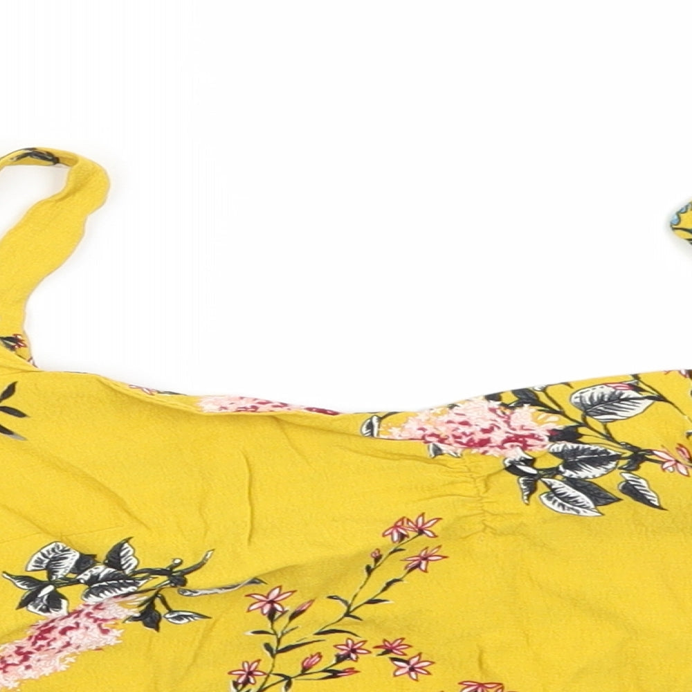 Bershka Womens Yellow Floral  Cropped Blouse Size XS