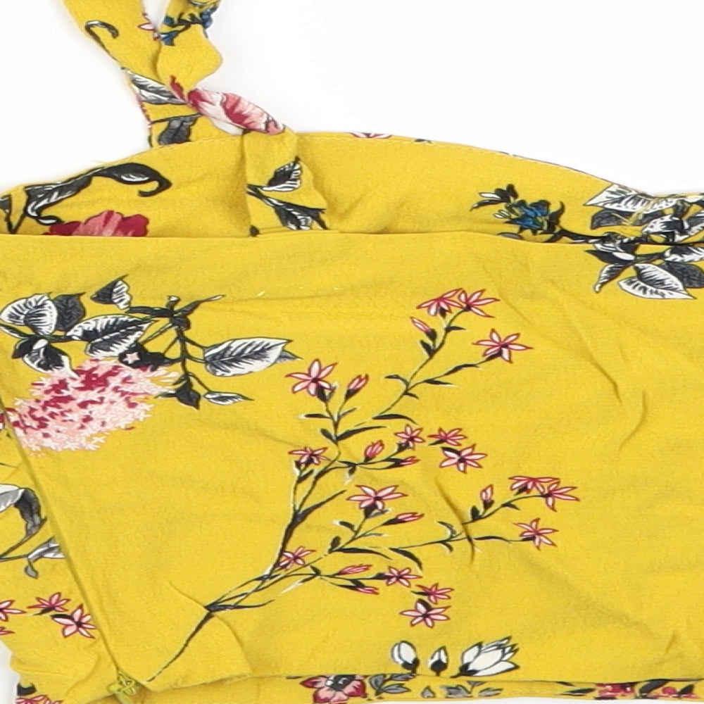 Bershka Womens Yellow Floral  Cropped Blouse Size XS