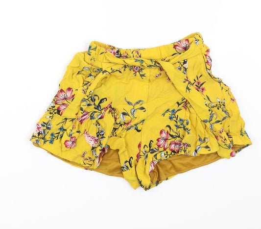 Bershka Womens Yellow Floral  Paperbag Shorts Size XS
