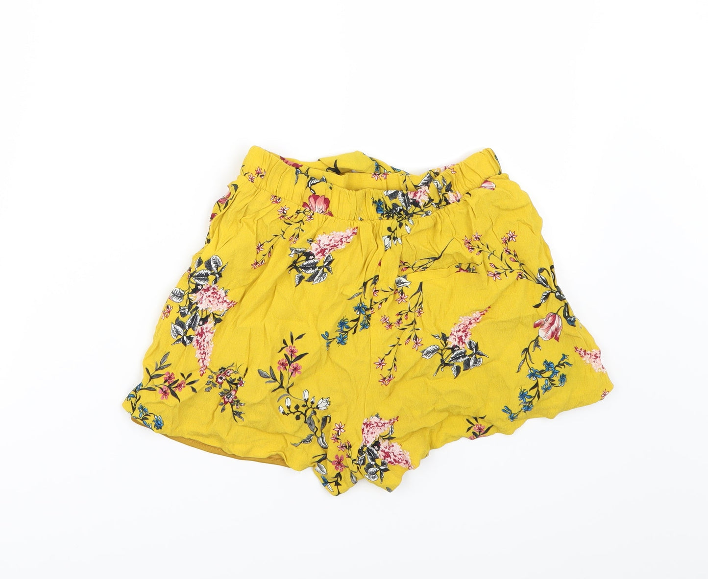 Bershka Womens Yellow Floral  Paperbag Shorts Size XS