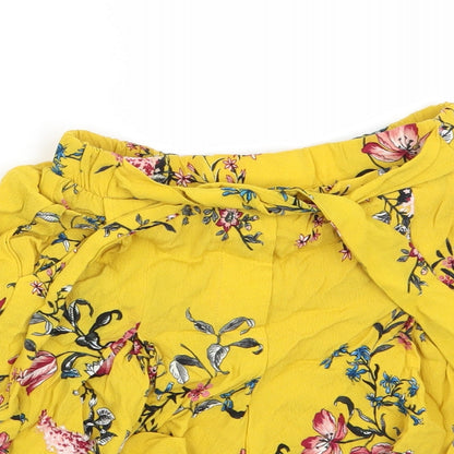 Bershka Womens Yellow Floral  Paperbag Shorts Size XS