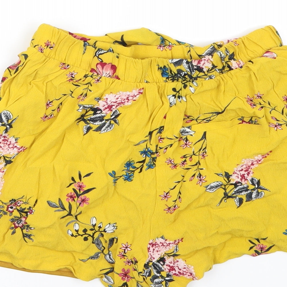 Bershka Womens Yellow Floral  Paperbag Shorts Size XS