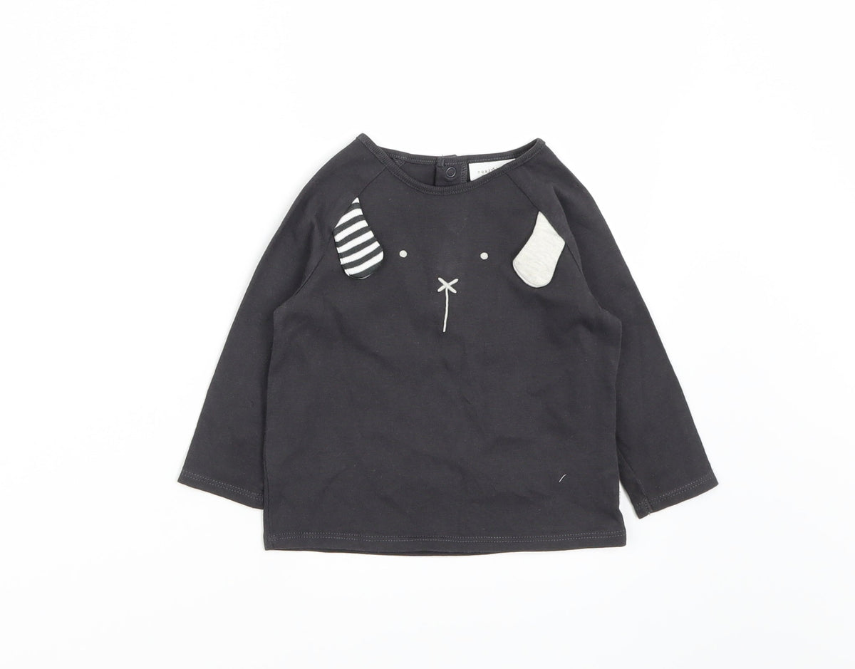 Front view of Next boys’ grey basic t-shirt, size 6-9, months