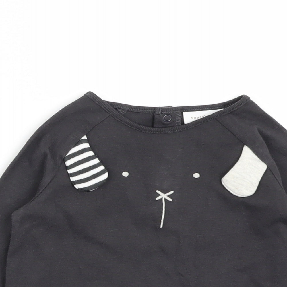 Close-up detail of Next boys’ grey basic t-shirt, size 6-9, months