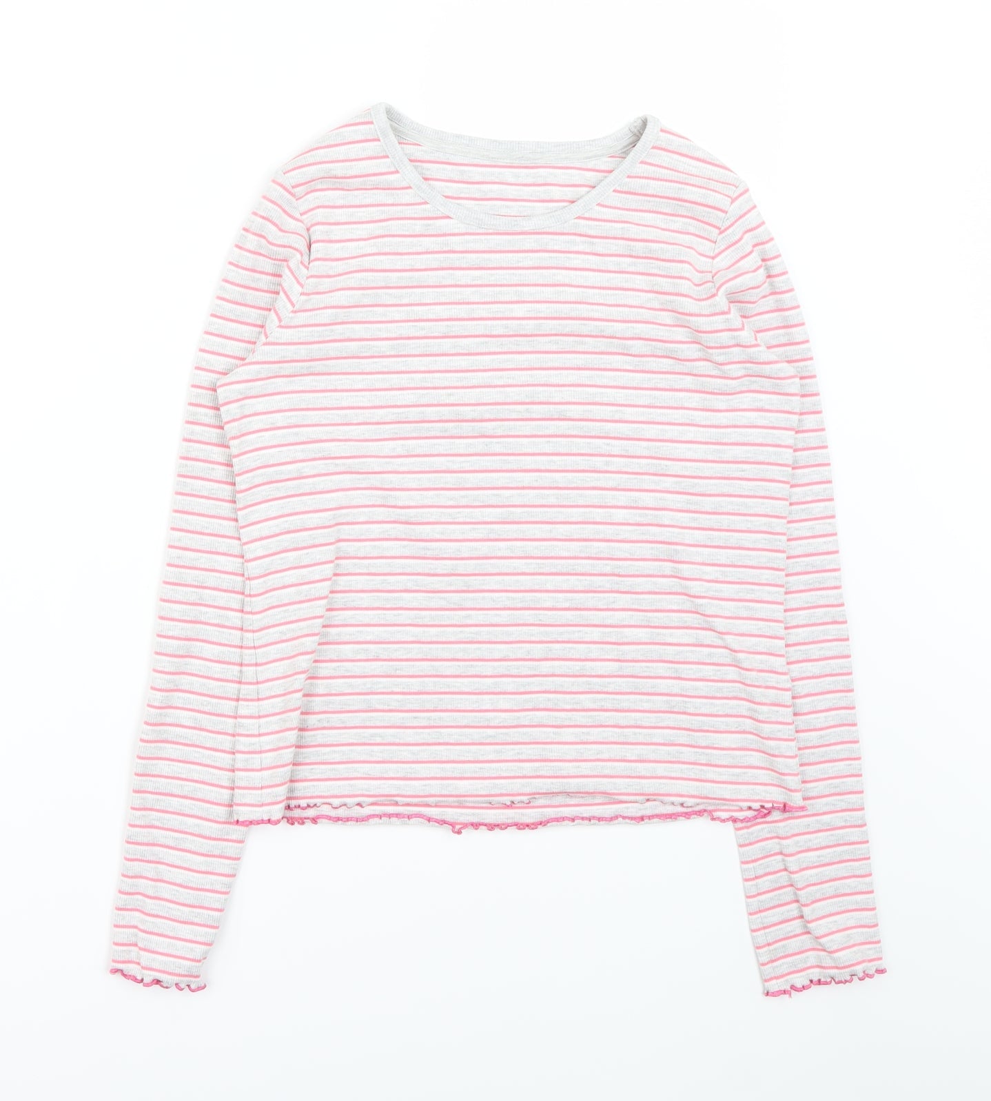 Marks and Spencer Girls Grey Striped  Basic T-Shirt Size 12-13 Years