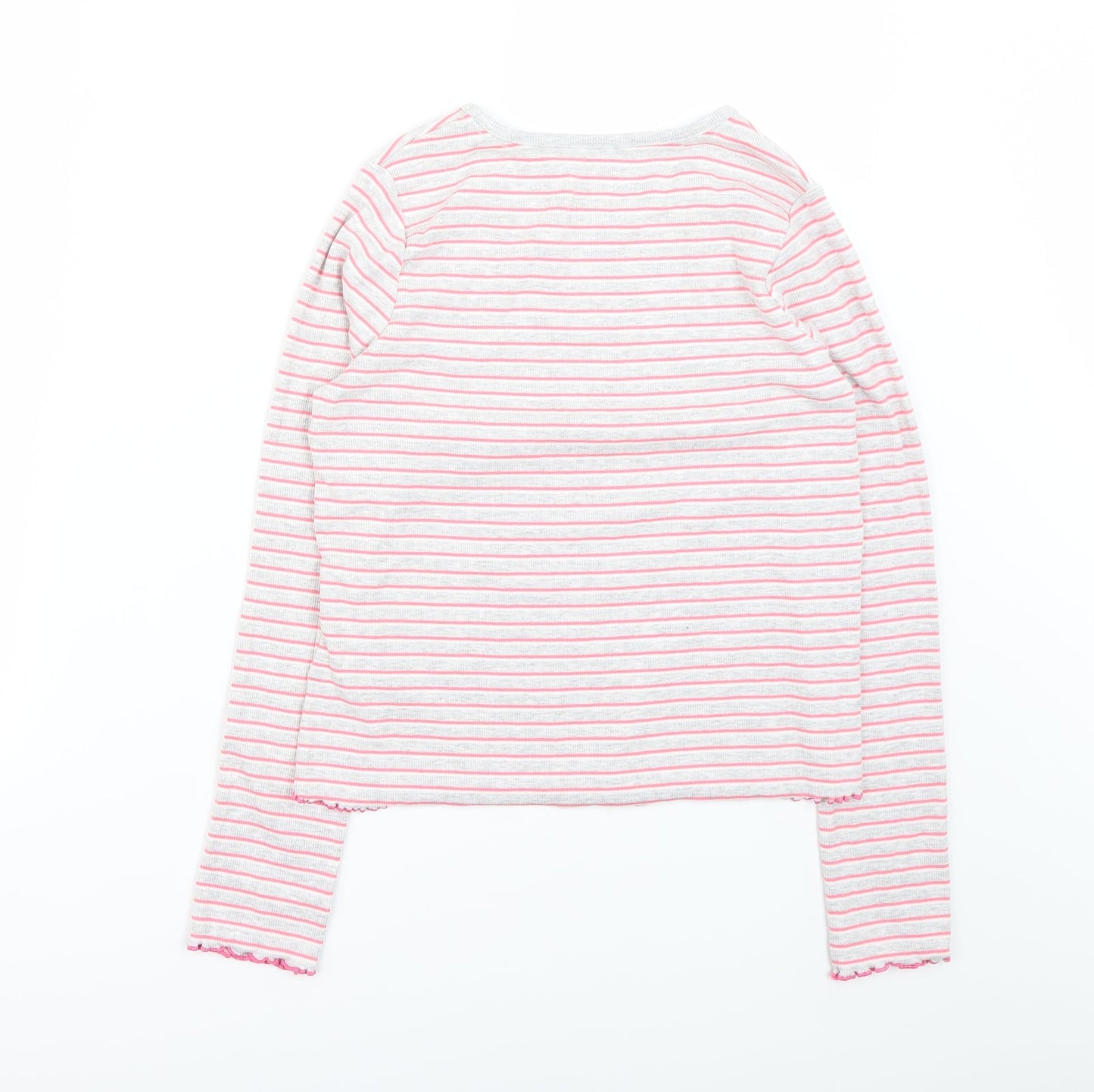 Marks and Spencer Girls Grey Striped  Basic T-Shirt Size 12-13 Years
