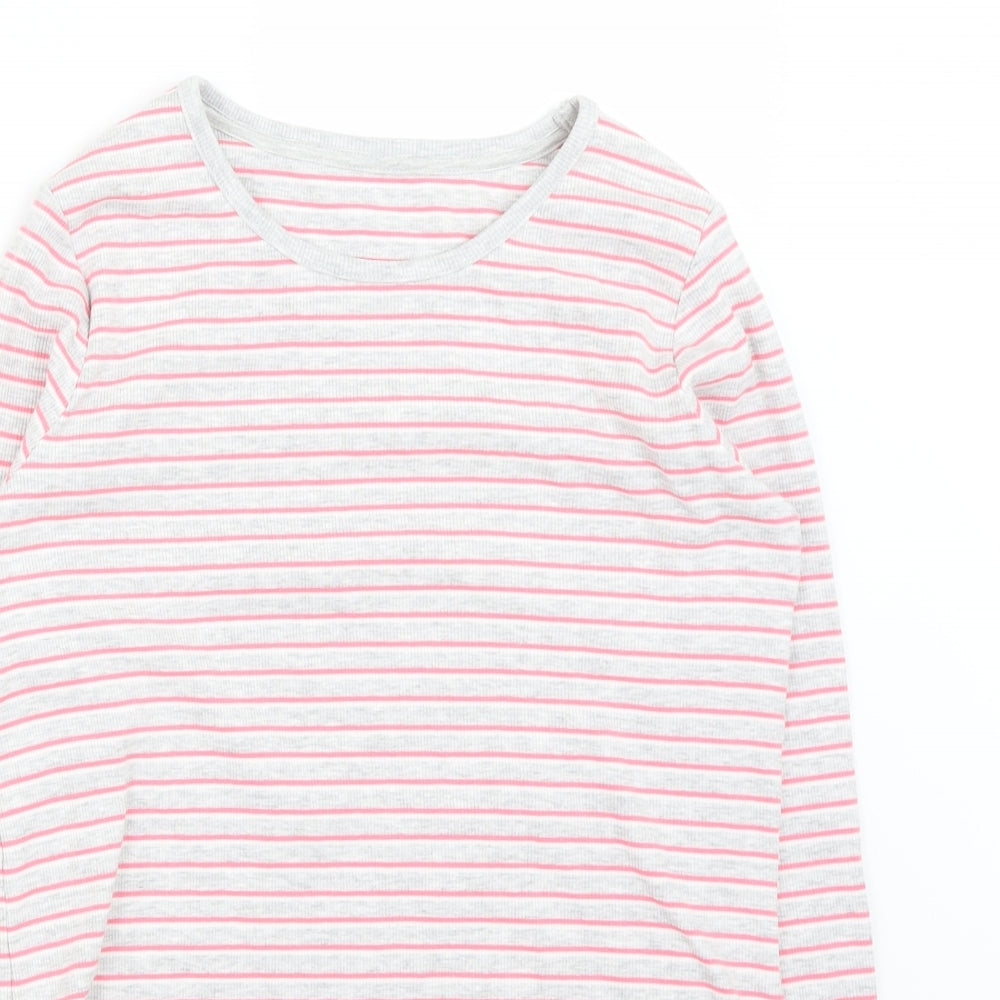 Marks and Spencer Girls Grey Striped  Basic T-Shirt Size 12-13 Years