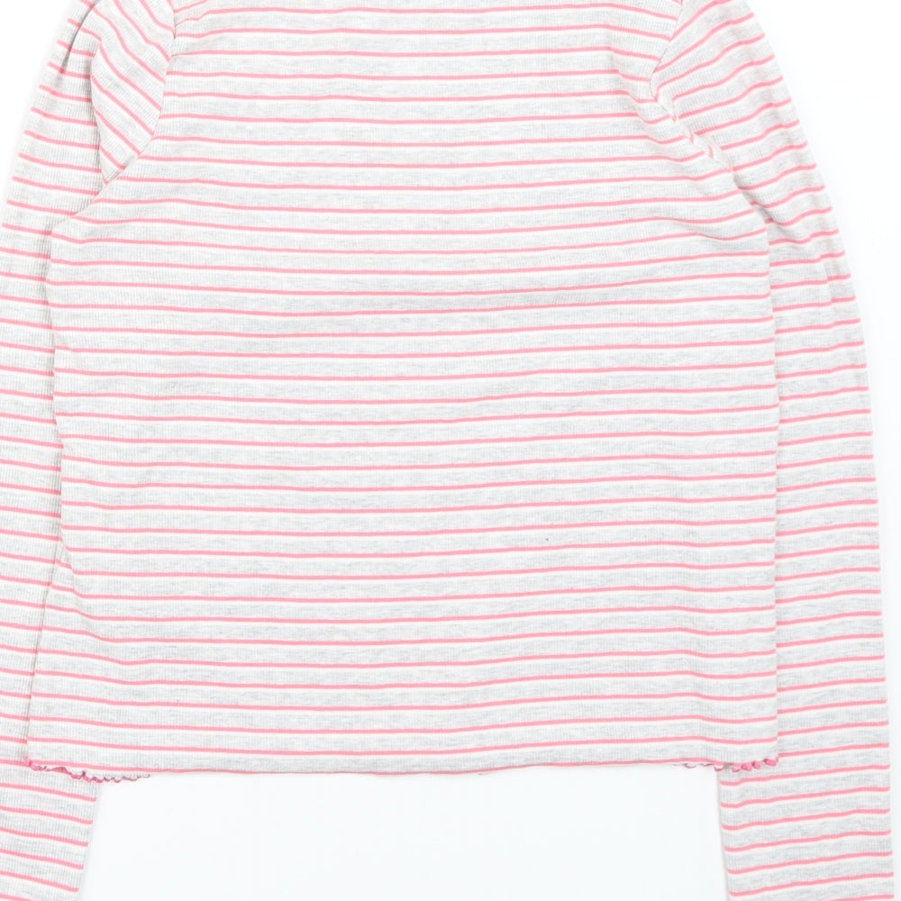 Marks and Spencer Girls Grey Striped  Basic T-Shirt Size 12-13 Years