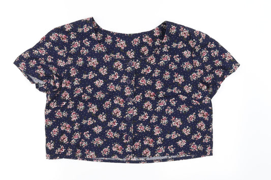 Nightingales Womens Blue Floral  Basic Button-Up Size 16