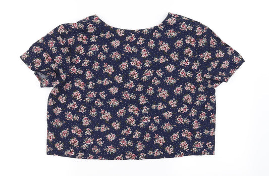 Nightingales Womens Blue Floral  Basic Button-Up Size 16