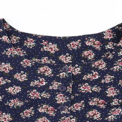 Womens UK Size 16 Nightingales Blue Basic Button-Up