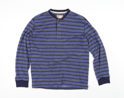 Preworn Mens Blue Striped  Henley Jumper Size L