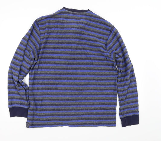 Preworn Mens Blue Striped  Henley Jumper Size L