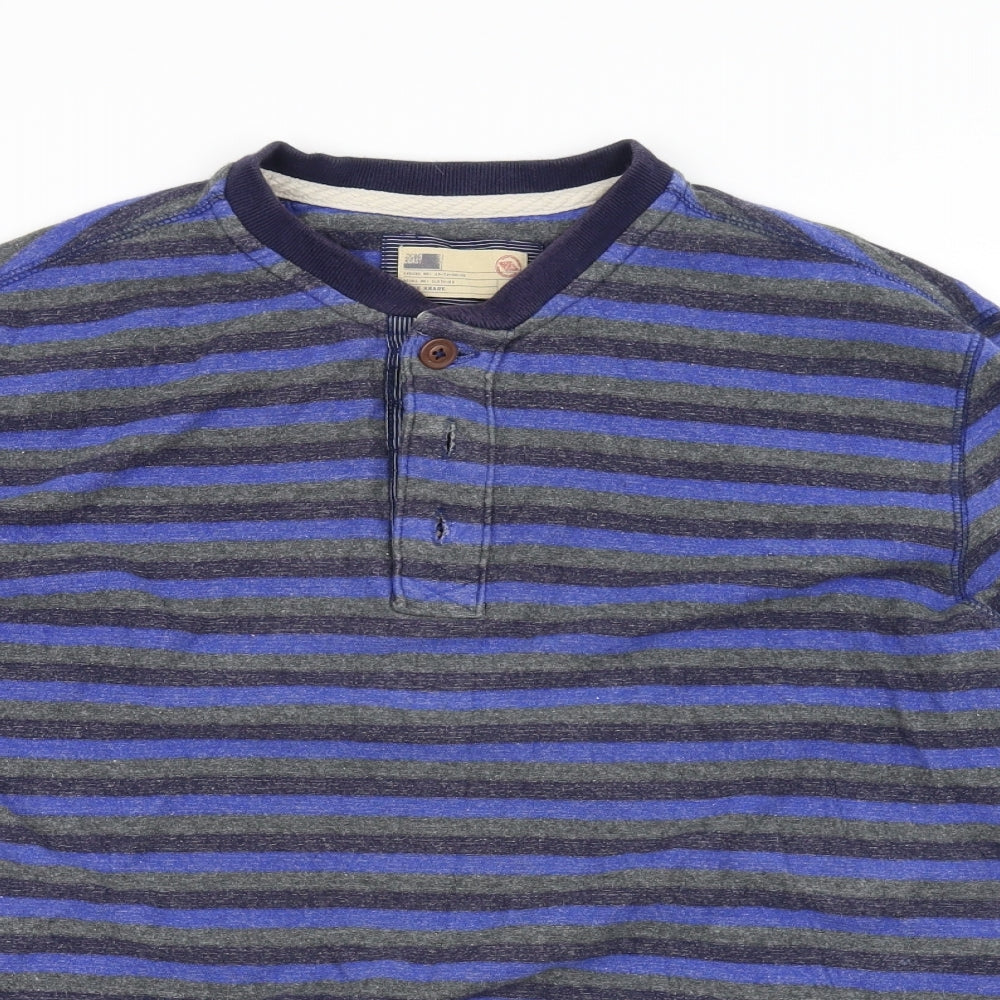 Preworn Mens Blue Striped  Henley Jumper Size L