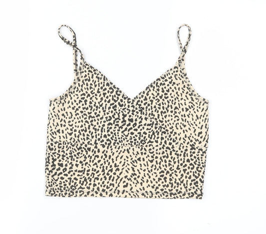 SheIn Womens Brown Animal Print Jersey Camisole Blouse Size M