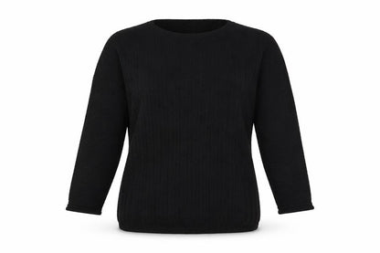 Front view of Marks & Spencer women’s black striped jumper, size L
