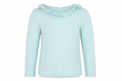 Front view of Uniqlo girls’ blue basic t-shirt, size 5-6, years