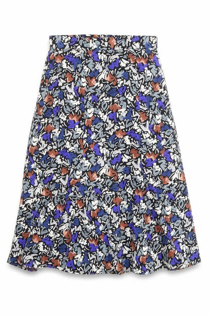 Front view of Preworn women’s multicoloured geometric a-line skirt, size UK 30, in