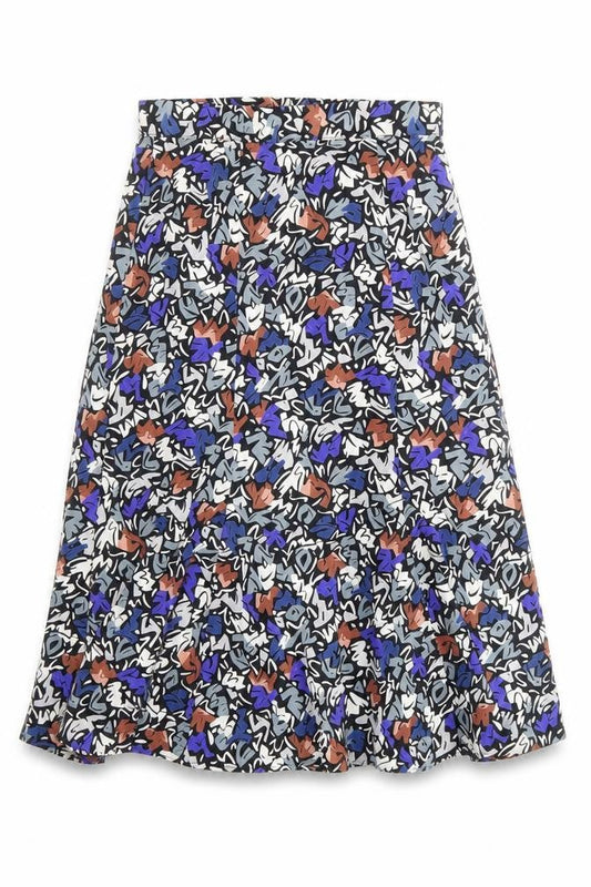 Front view of Preworn women’s multicoloured geometric a-line skirt, size UK 30, in
