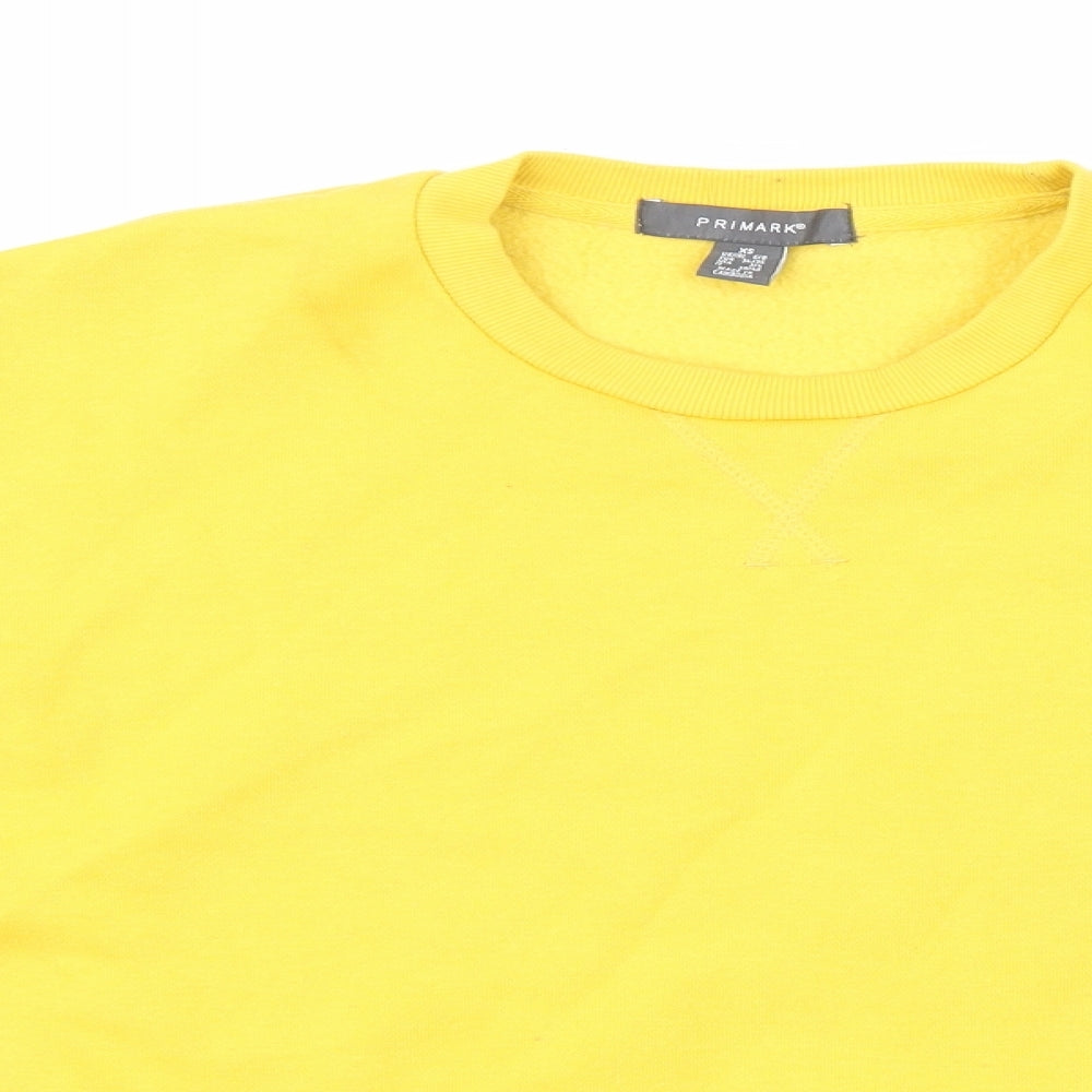 Close-up detail of Primark women’s yellow pullover sweatshirt, size XS