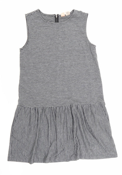 Front view of Artisan women’s grey striped a-line, size M