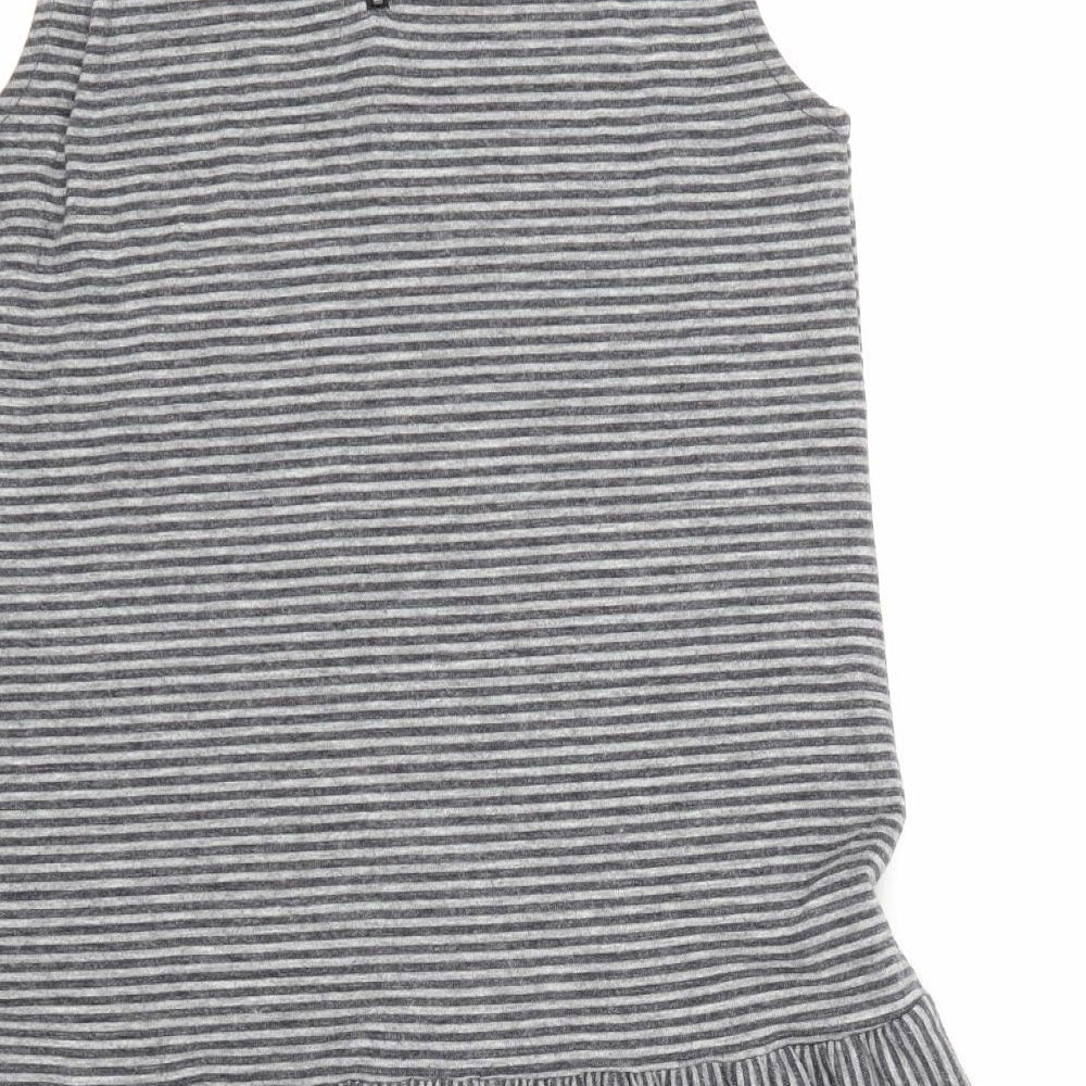 Brand and care label for Artisan women’s grey striped a-line, size M