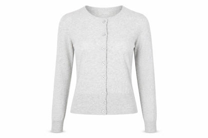 Front view of Kier & J women’s grey knit cardigan jumper, size S